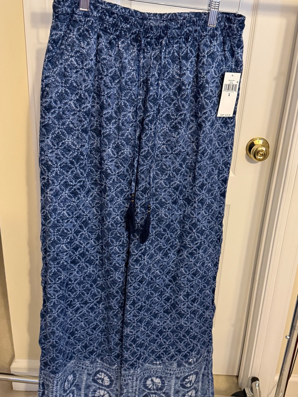 BRAND NEW Lauren Ralph Blue Printed Elastic Waist Maxi Pants w/ Drawstring